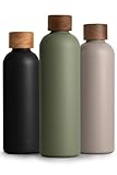 T&N Edelstahl Trinkflasche 1 Liter, Thermosflasche 1l mit Akazienholz Deckel, Isolierte...