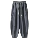 Herren-Jogginghose Aus Baumwolle, Weites Bein Elastische Taille, Streetwear, Leinenhose Baggy...