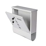 Wiltec Briefkasten weiß 300 x 85 x 330 mm, Wandbriefkasten mit Zeitungsfach, Schloss, Sichtfenstern...