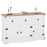 Sideboard Campo im Mexiko Stil Kommode Kiefer massiv weiß mit 3 Schubladen und 3 Türen...