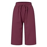 Sommerhose Damen Leicht Leinenhose Sommer Kurze Hosen Luftig Hohe Taille Caprihose Einfarbig...