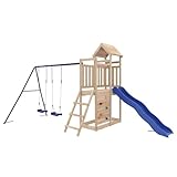 GoldiCoo Spielturm aus Massivholz Kiefer mit Rutsche, Doppelschaukel & Sandkasten – Kletterturm...