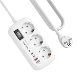 3 Fach Steckdose mit Überspannungsschutz Mehrfachsteckdose 4 USB(PD 20W&QC 3.0), Steckdose mit...