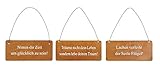 3er Set Wandbilder Sprüche 18x8cm Schilder Aufhänger Garten-Deko Türschild Edelrost Braun...