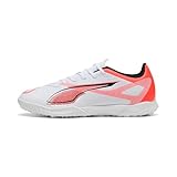 PUMA Ultra 5 Play TT, Unisex Fussballschuh, PUMA White-PUMA Black-Glowing RED,