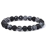 8 mm weißes Gipsstein-Armband, schwarzer Lava, Labradorit, grauer Achat, Stretch-Armbänder für...