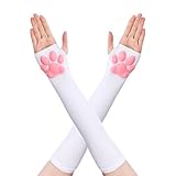 Telooco Katzenpfoten-Handschuhe, Therian-Pfoten-Handschuhe, lang, fingerlos, mit 3D-Potenpolster,...