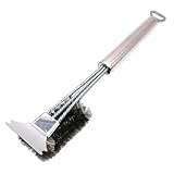 Grillbürste, Edelstahl Grillbürste, Grillrost Bürste mit Schaber, 43cm Langer Griff,Dreireihigen...