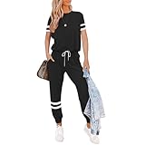 Litthing Damen Trainingsanzug Jogginganzug 2 Stücke Set Kurzarm Top/Hose Freizeitkleidung...