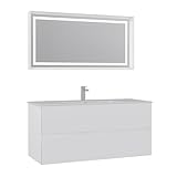 Orka Nest Badmöbel Set 90/120 cm – Weiß Matt MDF Waschtisch mit Keramik Waschbecken & LED...