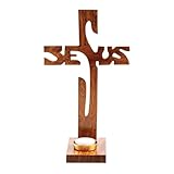 NKlaus Standkreuz Jesus Höhe 29cm Stehkreuz aus Holz lackiert für Teelicht Ø 4-4,5cm