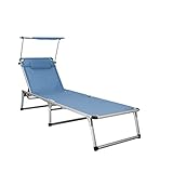 HOMECALL Aluminium Folding Sun Lounger with Sunroof Textilene Fabric - Blue