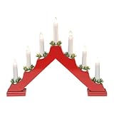 Idena 31604 - LED Adventsleuchter mit 7 LED Kerzenlichtern in Warmweiß, Schwibbogen aus rot...