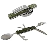 MIKONI Camping Besteck 6 in 1 SET Klappbesteck GRÜN Reisebesteck Bundeswehr Feldbesteck Outdoor...