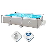 Avenli Pool 300 x 207 x 65 cm Stahlrahmen Aufstellpool Pool-Set mit Filterpumpe Schläuchen und...