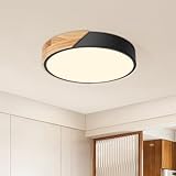Kambo LED Deckenleuchte 24W ∅30cm, Moderne Deckenlampe Schwarz mit Holzoptik 3000K, für...