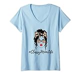 Damen Classy Mom Life Leopard Sonnenbrille Shirt Lustig Muttertag T-Shirt mit V-Ausschnitt