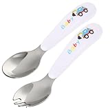 BESTonZON Edelstahl Babybesteck Ergonomisch Leicht frei Sicher mit Niedlichem Auto motiv zum...