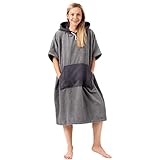 ZENACROSS Surf-Poncho Badeponcho 100% Baumwolle S/M Hellgrau - Damen Poncho, Herren Poncho warm...