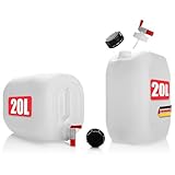 BigDean 2 Stück Wasserkanister 20L mit Auslaufhahn + Schraubdeckel - für Lebensmittel & Industrie...