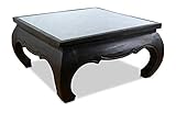 livasia Opiumtisch, Kaffeetisch, Couchtisch, Holztisch mit Schnitzerei u. Glasplatte (76 x 76 cm)