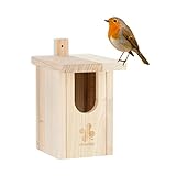 Relaxdays Nistkasten Halbhöhlenbrüter, naturbelassenes Holz, Einflugloch HxB 95x55 mm, Vogelhaus...