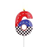 SAVITA Rennwagen Geburtstagskerze Zahlen, Schwarz-Weiß Karierte Rot Blaue Digitale...