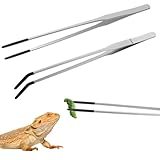 Lusofie 2 Stück Edelstahl Aquarium Pinzette Lang Gerade Futterpinzette Gebogene Spitze Pinzetten...