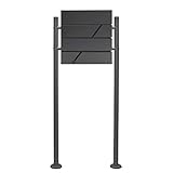 Wiltec Briefkasten Set V14 Anthrazit mit Ständer, Wandbriefkasten mit Schloss und Zeitungsrolle,...