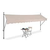 Relaxdays Klemmmarkise, 400 cm breit, höhenverstellbar, Sonnenschutz Balkon ohne Bohren,...