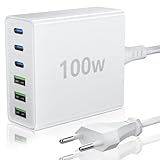 FINIBO USB C Ladegerät Mehrfach: 100W 6-Port Schnellladegerät mit USB-C und USB-A, Tragbarer...