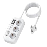 Reiseadapter Indien Steckdosenadapter mit 3-Fach Steckdosen & 4 USB (2 USB-C 3.4A),...