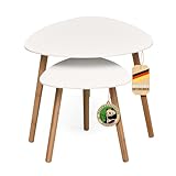 Floordirekt 2er Set Couchtisch in Weiss, Beistelltisch aus Holz, Wohnzimmertisch rund, Kleiner Sofa...