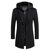 Luckyone Wintermantel Herren Mantel Slim Fit Lang Wollmantel Business Mantel mit Stehkragen Herren...