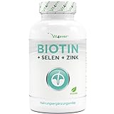 Biotin hochdosiert 10.000 mcg + Selen + Zink für Haut, Haare & Nägel - 365 vegane Tabletten –...