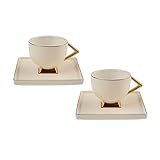 Karaca Art Deco Creme-Set mit 2 Kaffeetassen, Mokkatassen, Espressotassen Coffee Cup Set...