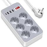 Steckdosenleiste, 4 USB-Anschlüsse (3 USB A+1 USB C) und 6 Steckdosenleisten, Überspannungsschutz,...