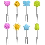 8 Stück Obstgabeln Aus Edelstahl,Süßes Silikonmuster Bstgabeln Kinder,Mini Wiederverwendbare...