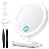 B Beauty Planet Vergrößerungsspiegel mit Licht, 20-fache/1-fach Doppelseitige Tischspiegel,3...