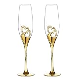 Silriku Hochzeits Champagner Glas Satz mit Mit Strass Umrandeten Herzen, Dekoration für Hochzeit,...