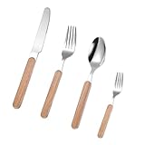 DINHEAROM 4 Stück Teiliges Besteckset aus mit Retro Holzgriff Löffel und Cutter für Zuhause...
