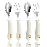 JEYORZY 4 Set Kinder und Baby Besteckset, Kinderbesteck Esslernbesteck ab 1 jahr, Silikon Edelstahl...
