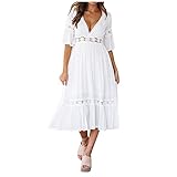 jieGorge Strandkleid Hochzeit Tiefer V Kleid Spitzenkleid Bankett Damen Brautnähte Mode Damenkleid...