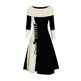 Damen Strickkleid 2024 Mode Langarm Patchwork Kleider Casual Farbblock Rundhalsausschnitt Kordelzug...