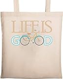 Good Life Fahrradtasche mit Grafik, natürliche ökologische Baumwolle, Beige