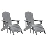 vidaXL Adirondack-Stühle mit Fußstützen 2 Stück Hellgrau HDPE, Adirondack-Stuhl mit Fußstütze...