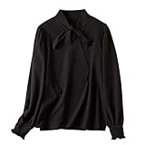 Generisch Chiffon Bluse Damen Langarmshirt Einfarbig Blusenshirt Fliege V-Ausschnitt Einfarbige...