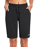 BALEAF Damen Bermuda Shorts mit Taschen Kurz Baumwolle Hose für Yoga, Sport, Freizeit Schwarz XL