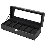 Ohuhu Uhrenbox mit 6 Fächern, Watch Box Uhren Aufbewahrungsbox mit Glasdeckel, Uhren Box aus PU...