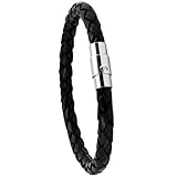 Simaru Handgeflochtene Echtlederarmband für Damen & Herren mit Magnetverschluss (20cm - M, Schwarz)